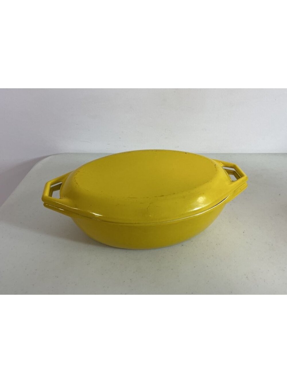 Large Oval Copco Denmark Yellow Enamel Cast Iron Dutch Oven with Lid